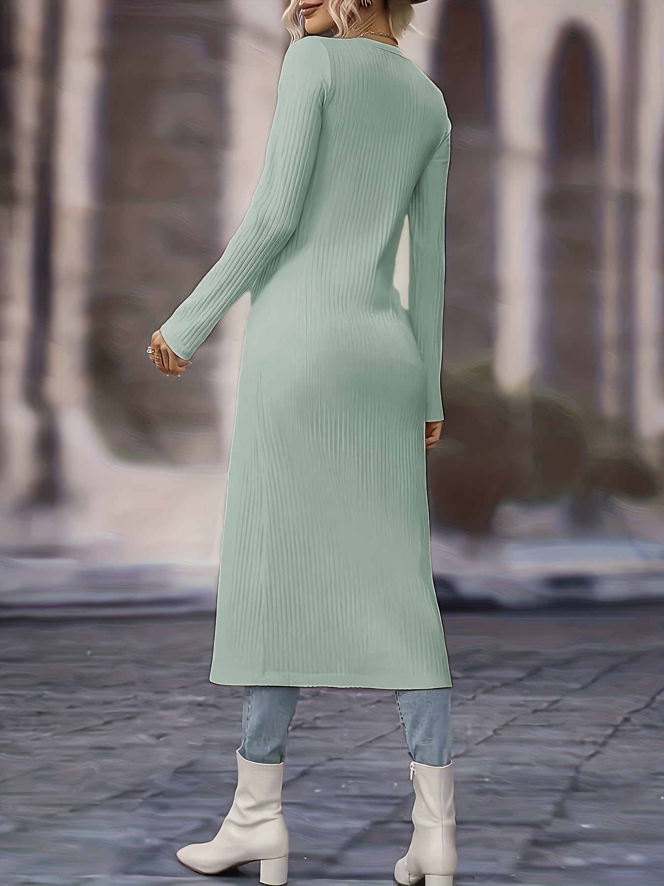 Women's Long Cardigan - Button Front V-Neck - Fitted Knit - Knee Length Layering Piece