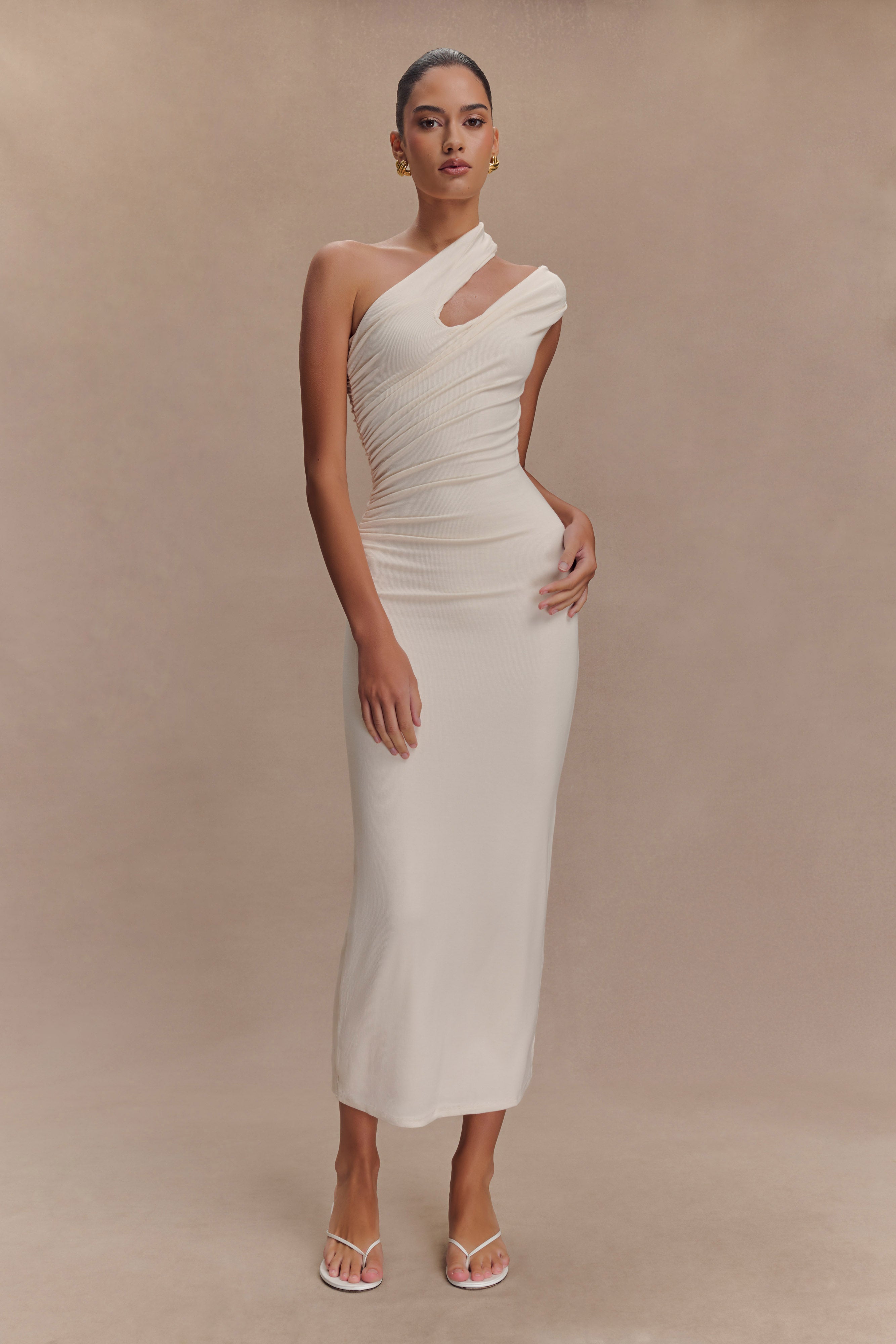Anastasia One Shoulder Modal Midi Dress - Ivory