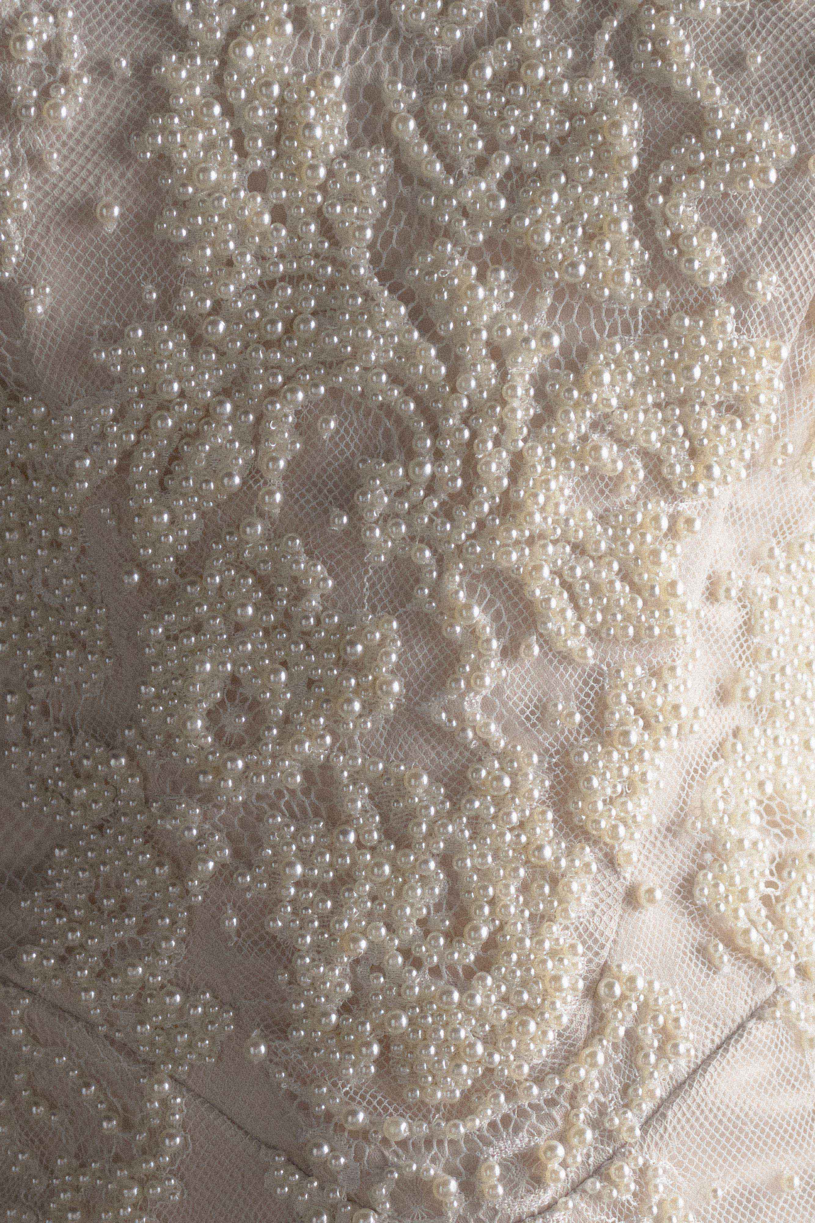 Eva Hand Beaded Pearl & Lace Mini Dress - White