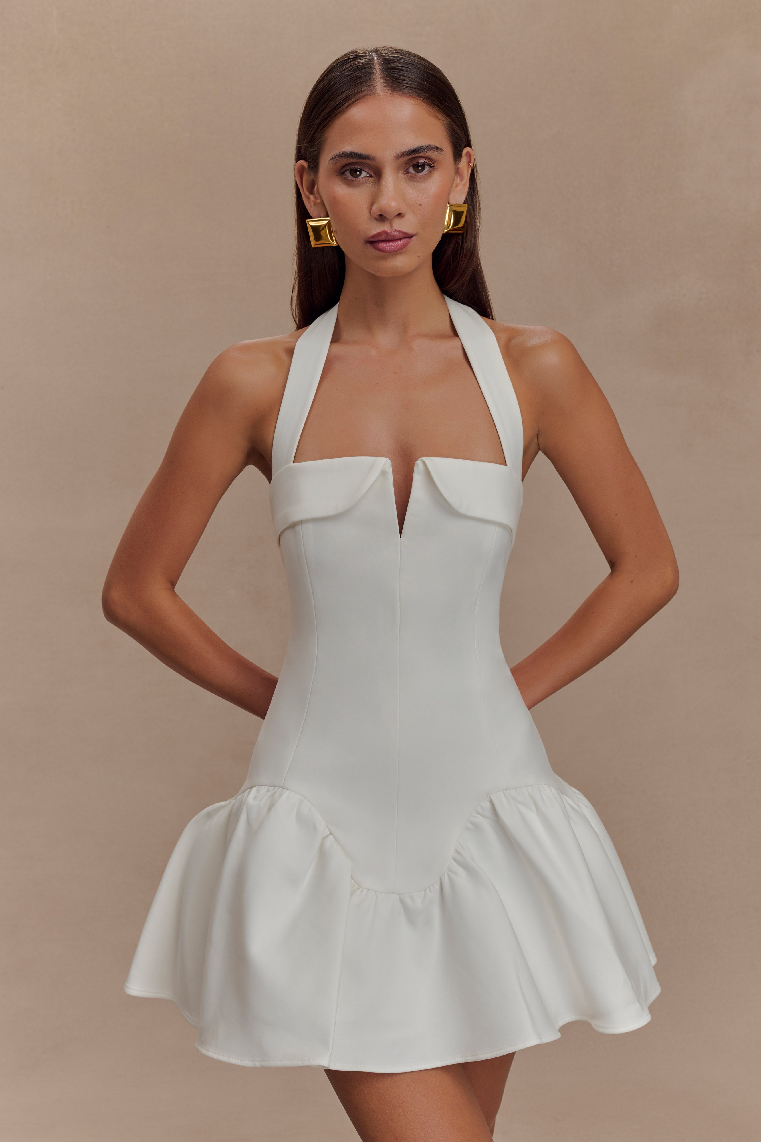 Calipso Halter Mini Dress - White