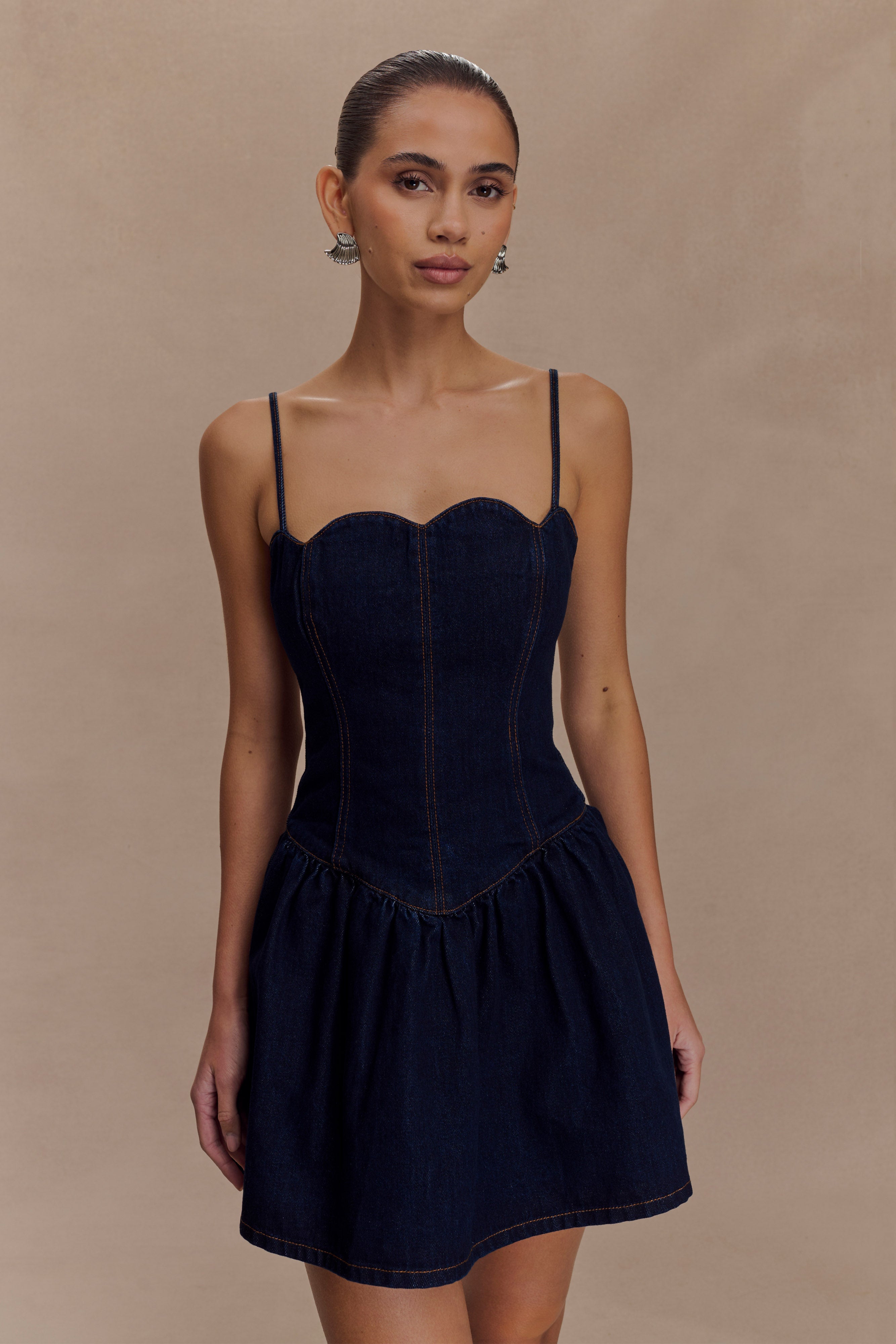 Cheyenne Scallop Denim Mini Dress - Indigo Blue