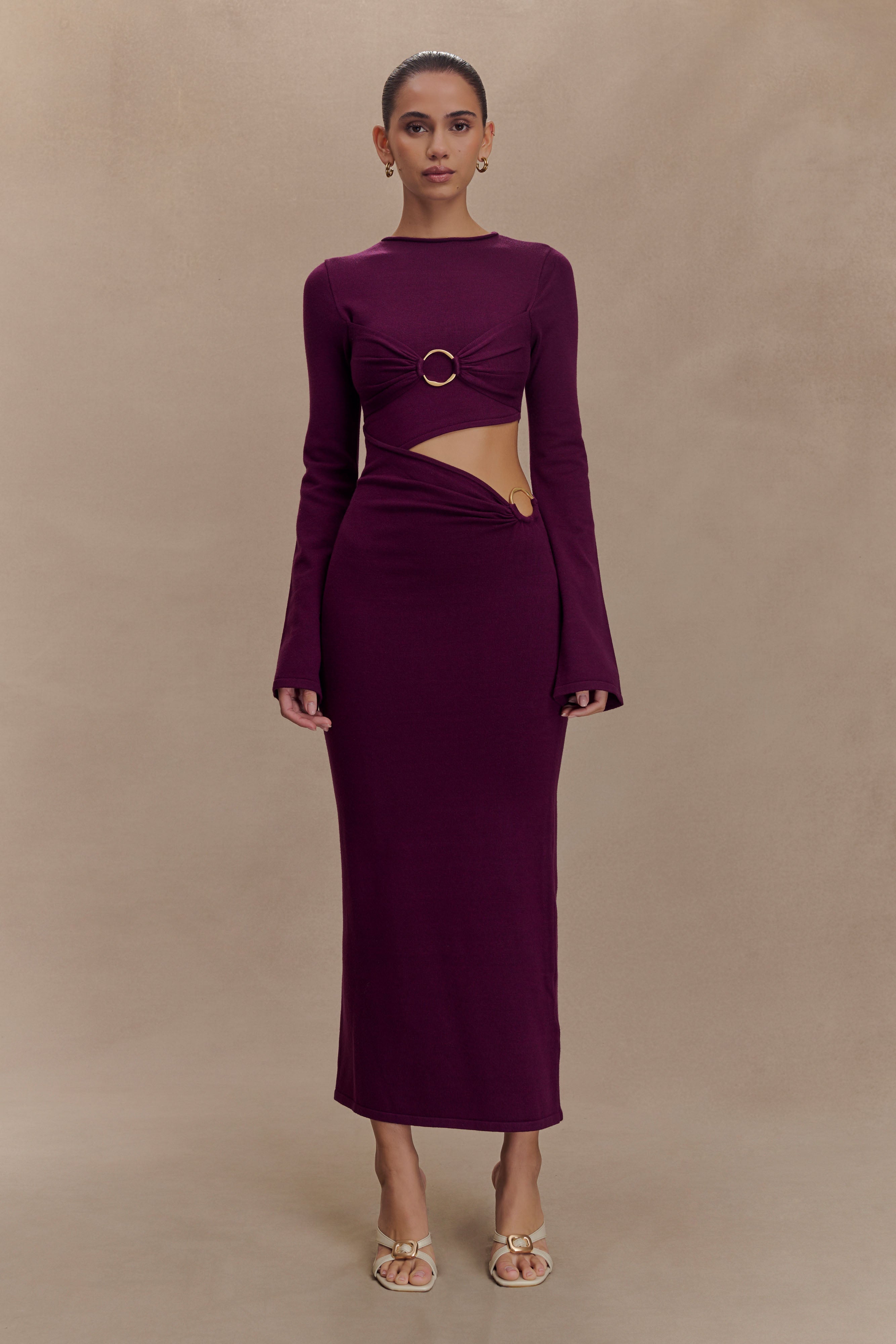 Azariah Long Sleeve Knit Midi Dress - Plum
