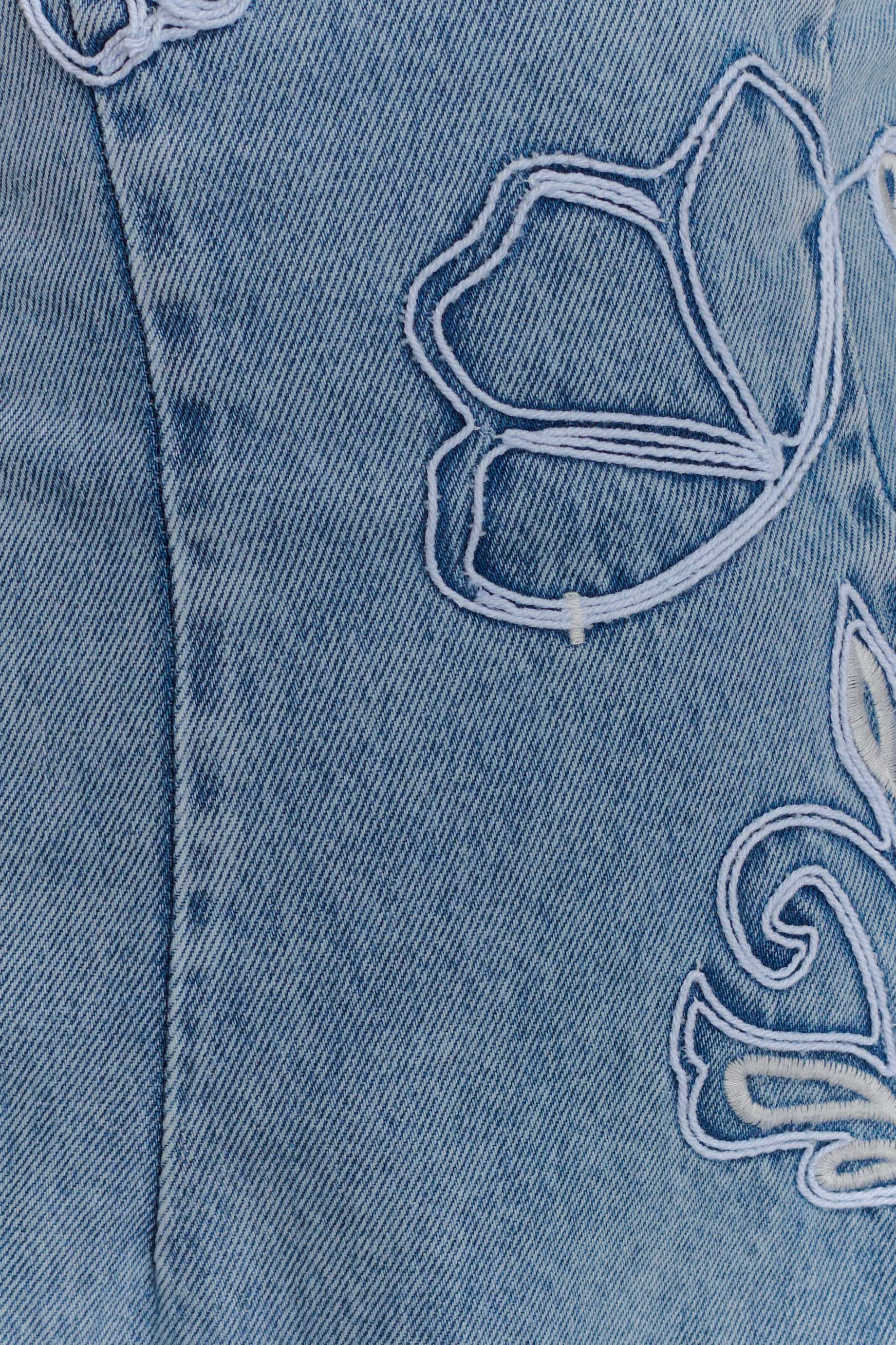 Akira Embroidered Denim Mini Dress - Mid Blue