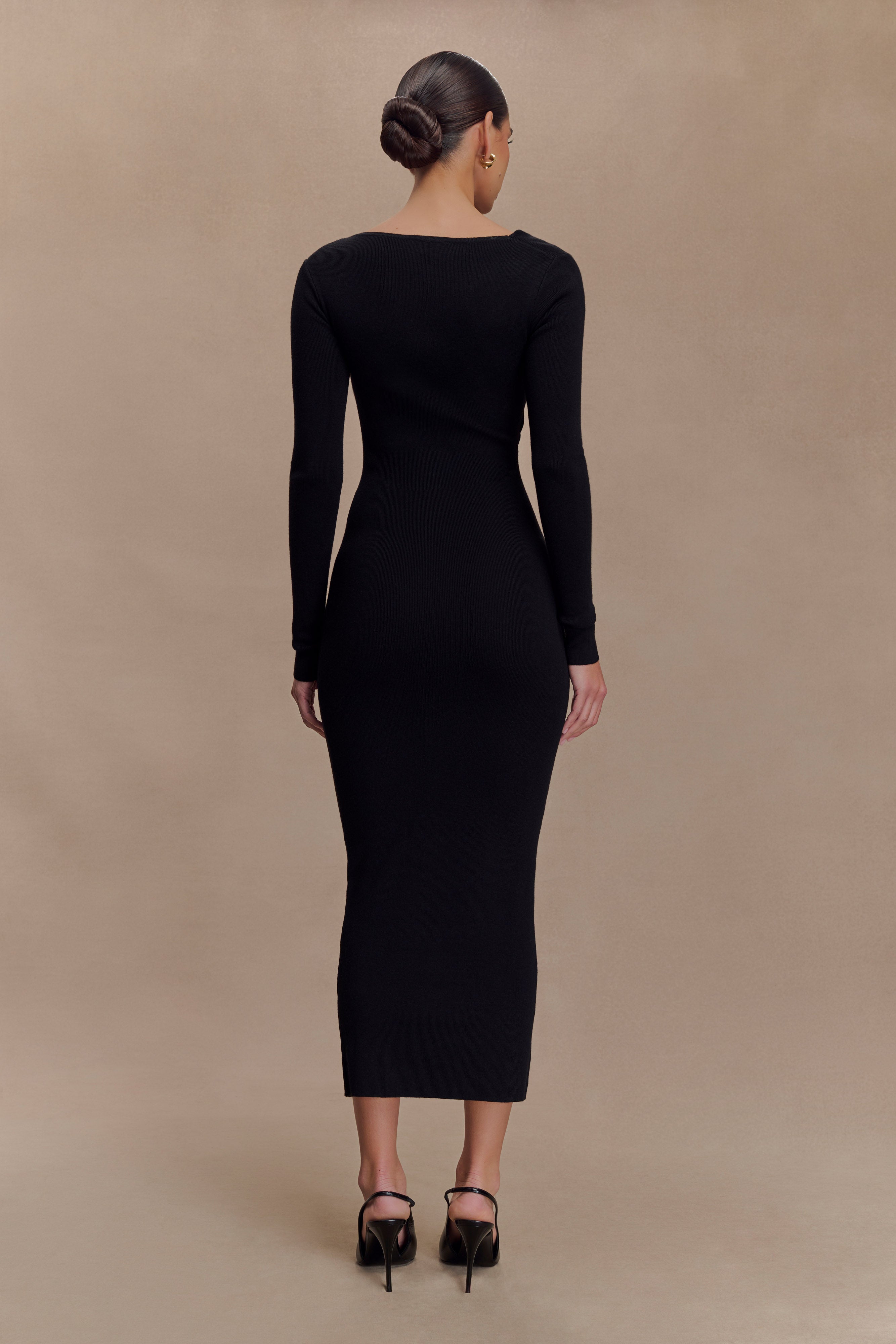 Culver Draped Twist Knit Midi Dress - Black