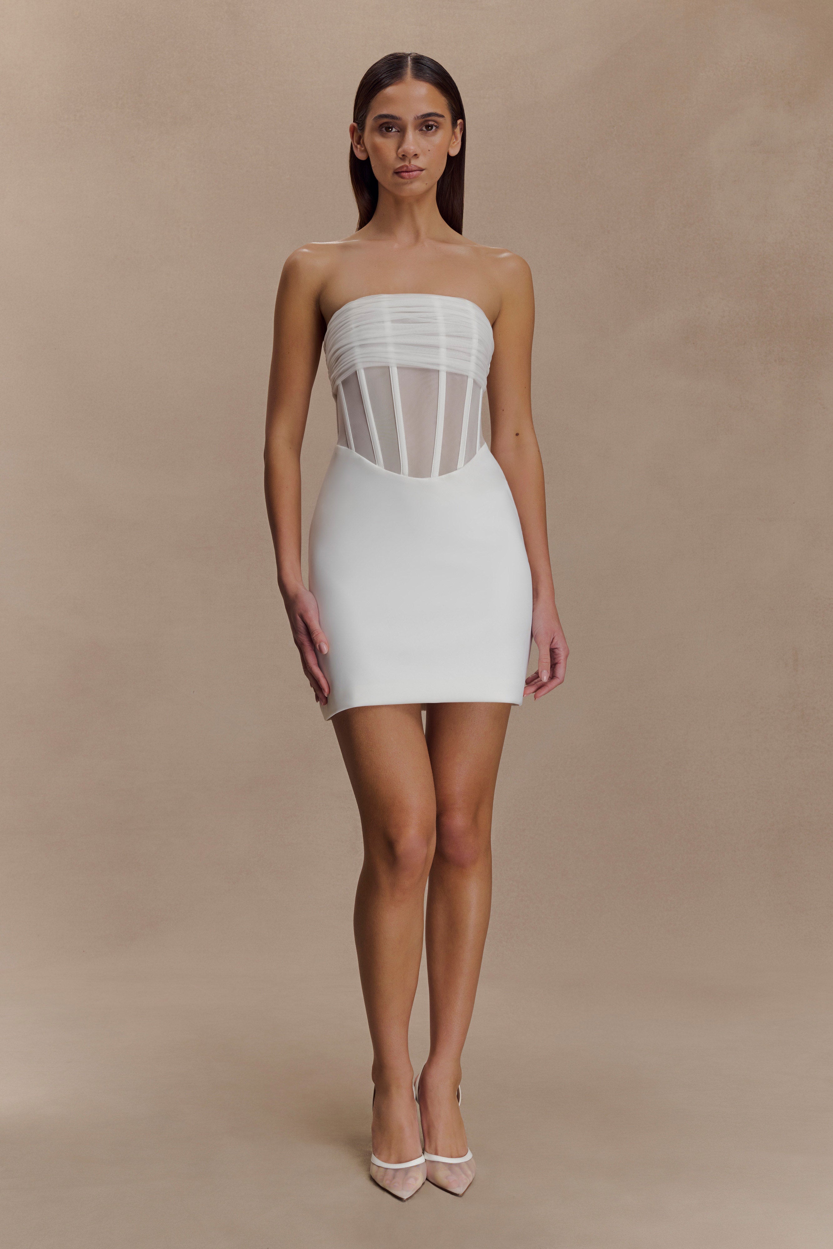 Palmer Mesh Corset Mini Dress - Ivory