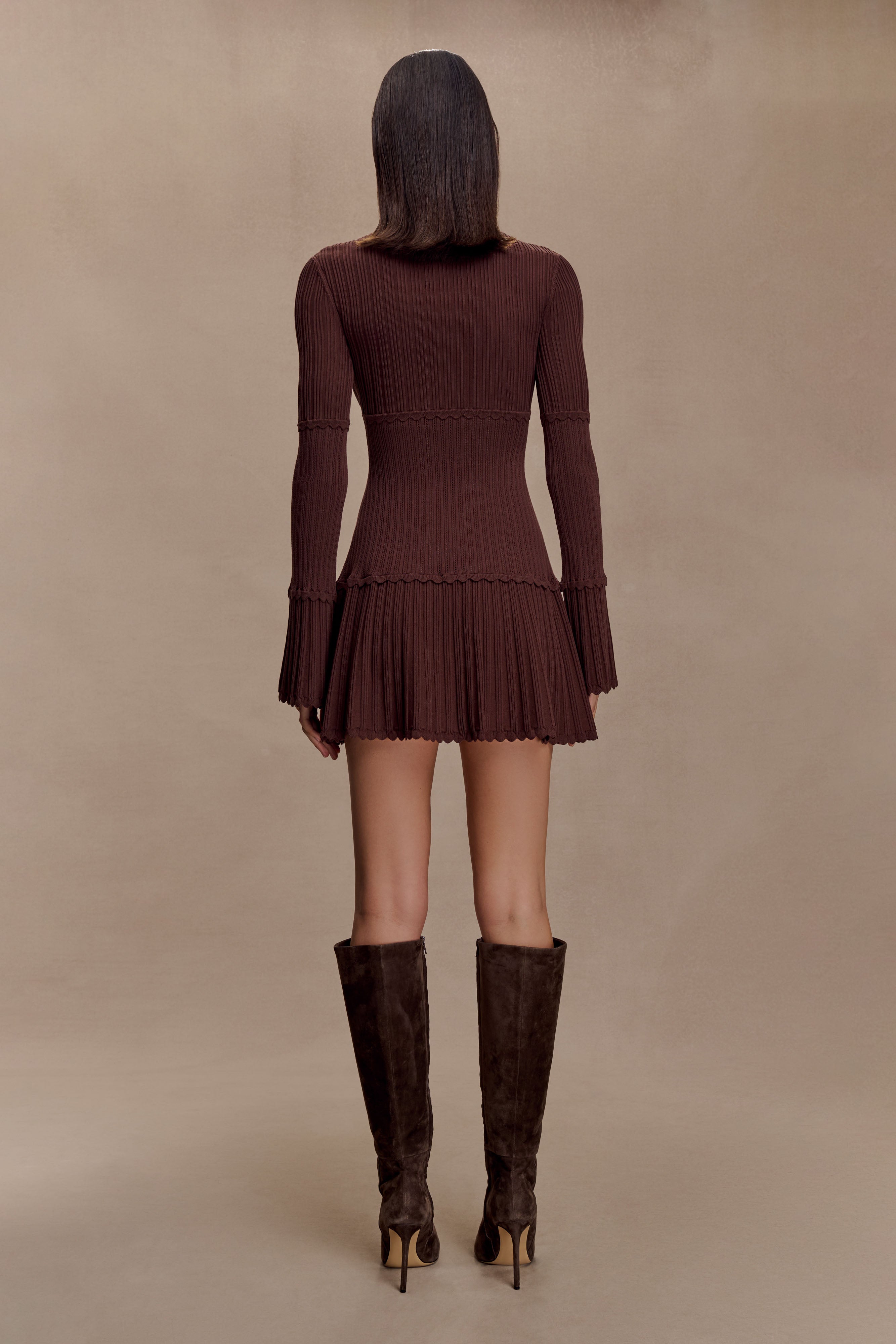 Adena Pointelle Knit Mini Dress - Chocolate