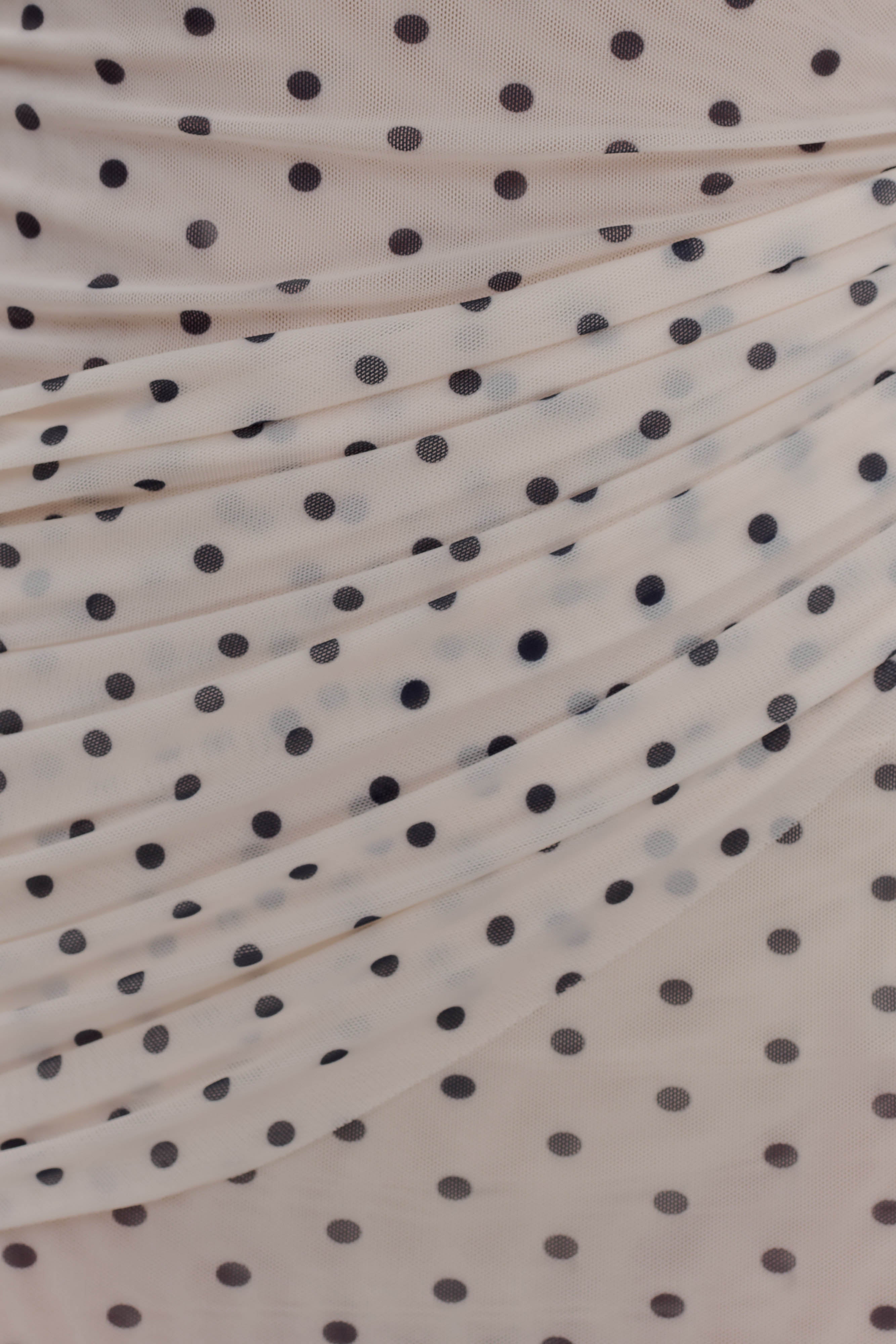 Adrienne One Shoulder Mesh Mini Dress - Polka Dot