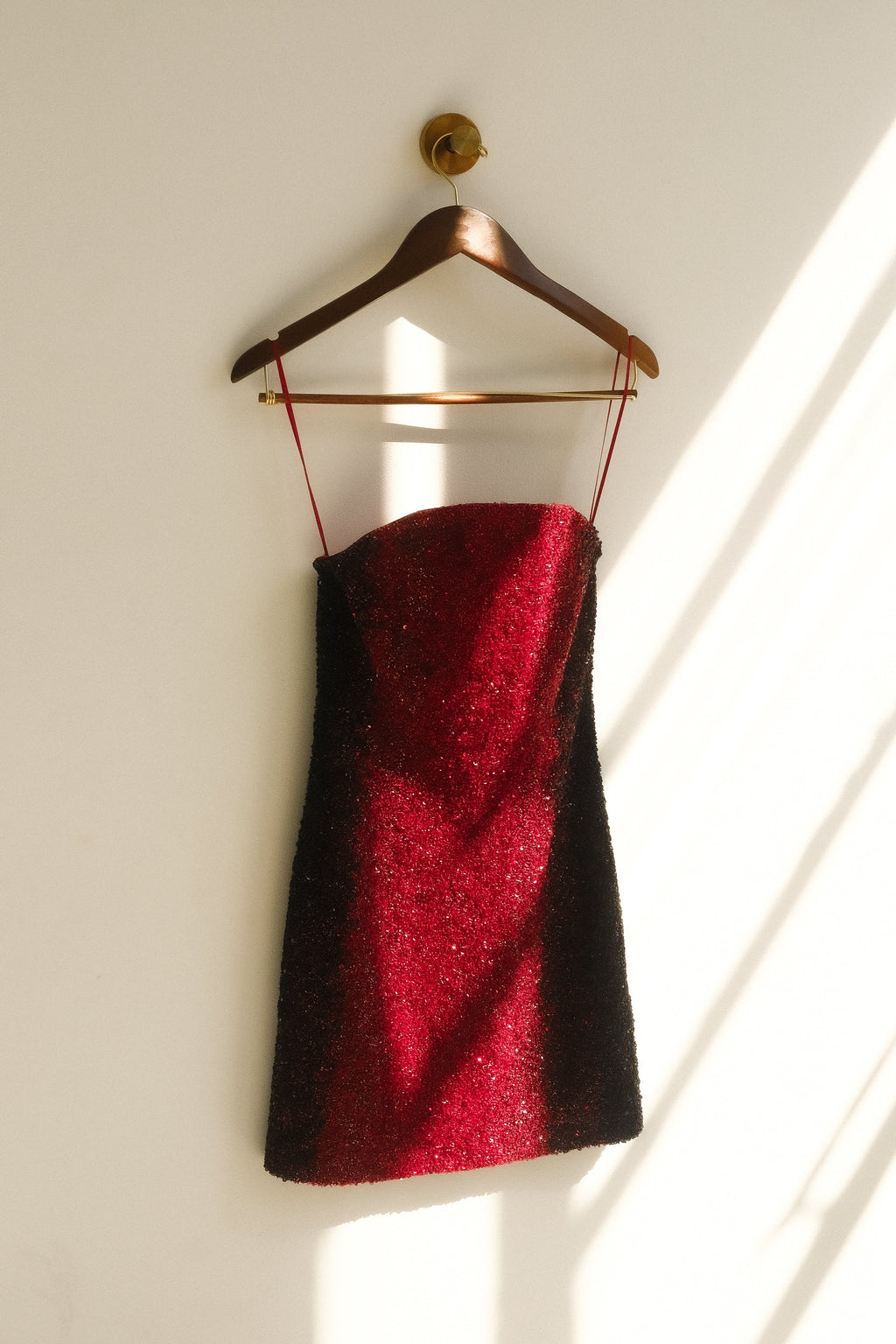 Zander Hand Beaded Strapless Mini Dress - Red Ombre