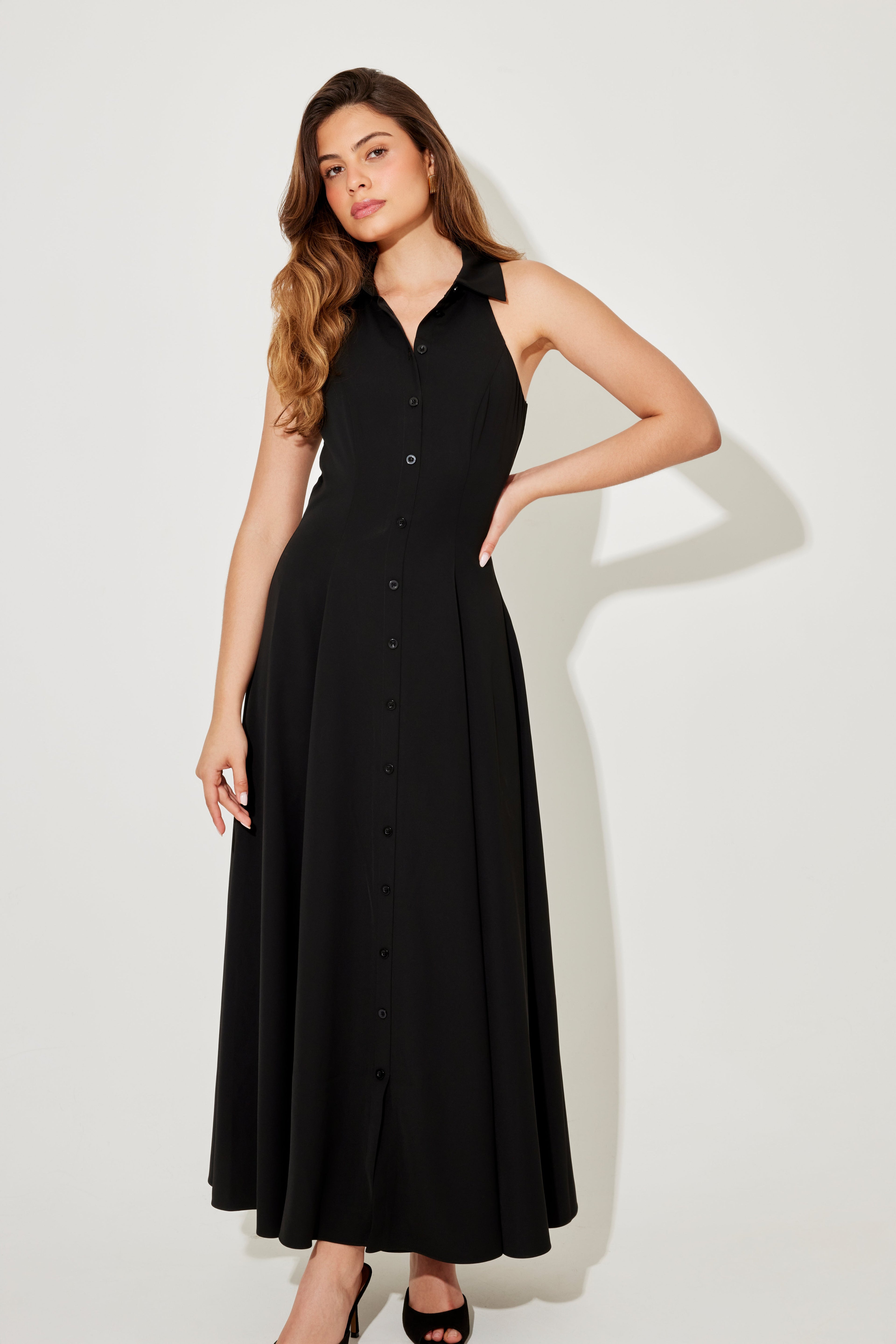 Flowy Collar Maxi Dress