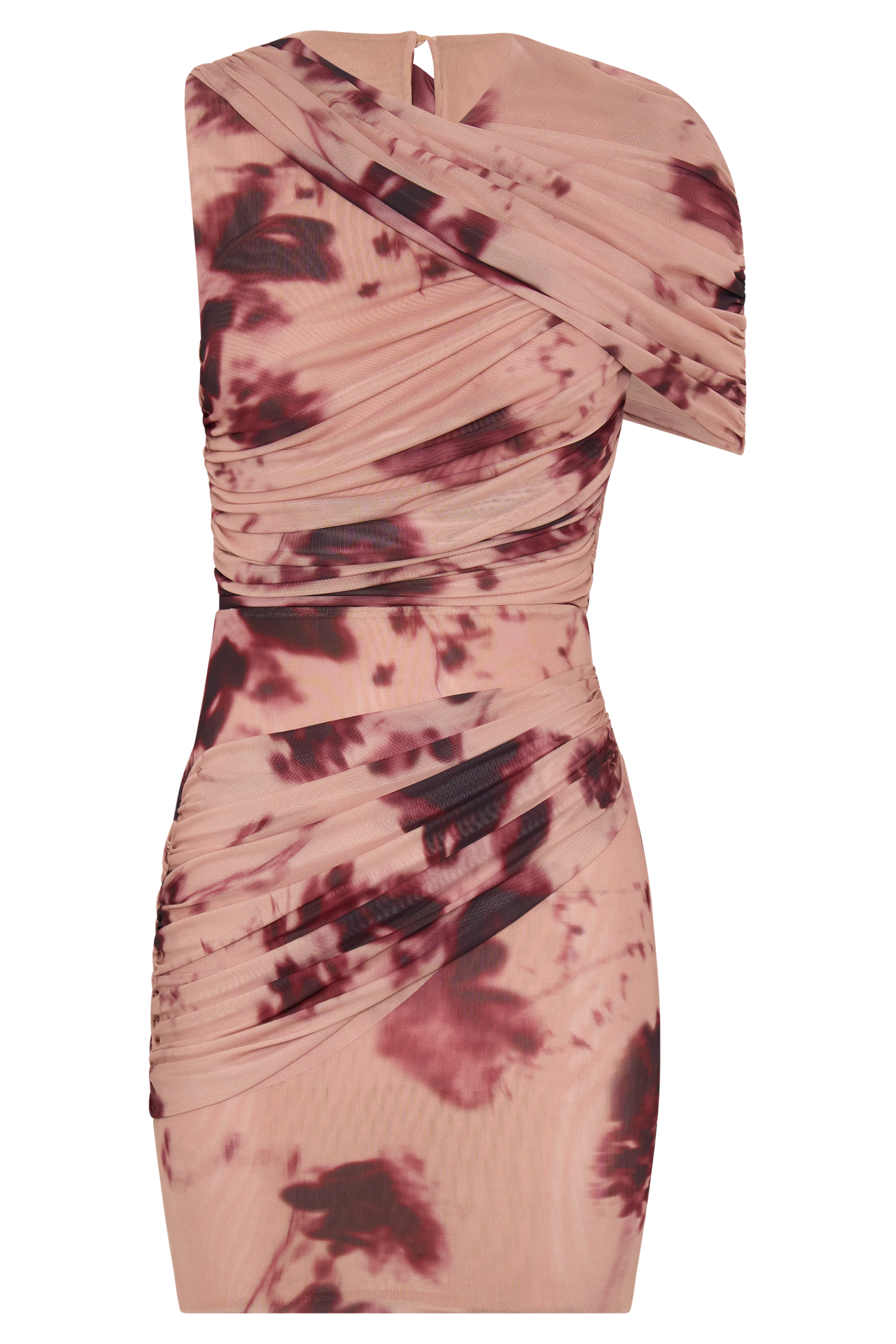 Adrienne One Shoulder Mesh Mini Dress - Nude Blurred Floral Print