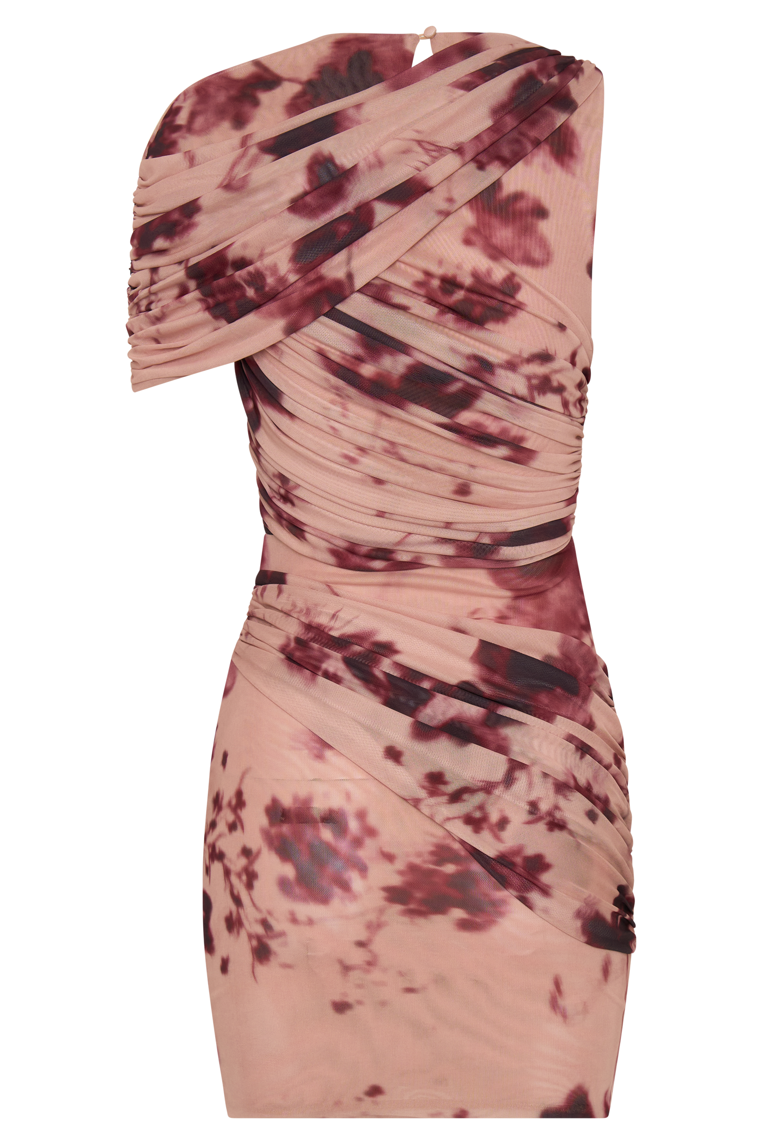 Adrienne One Shoulder Mesh Mini Dress - Nude Blurred Floral Print