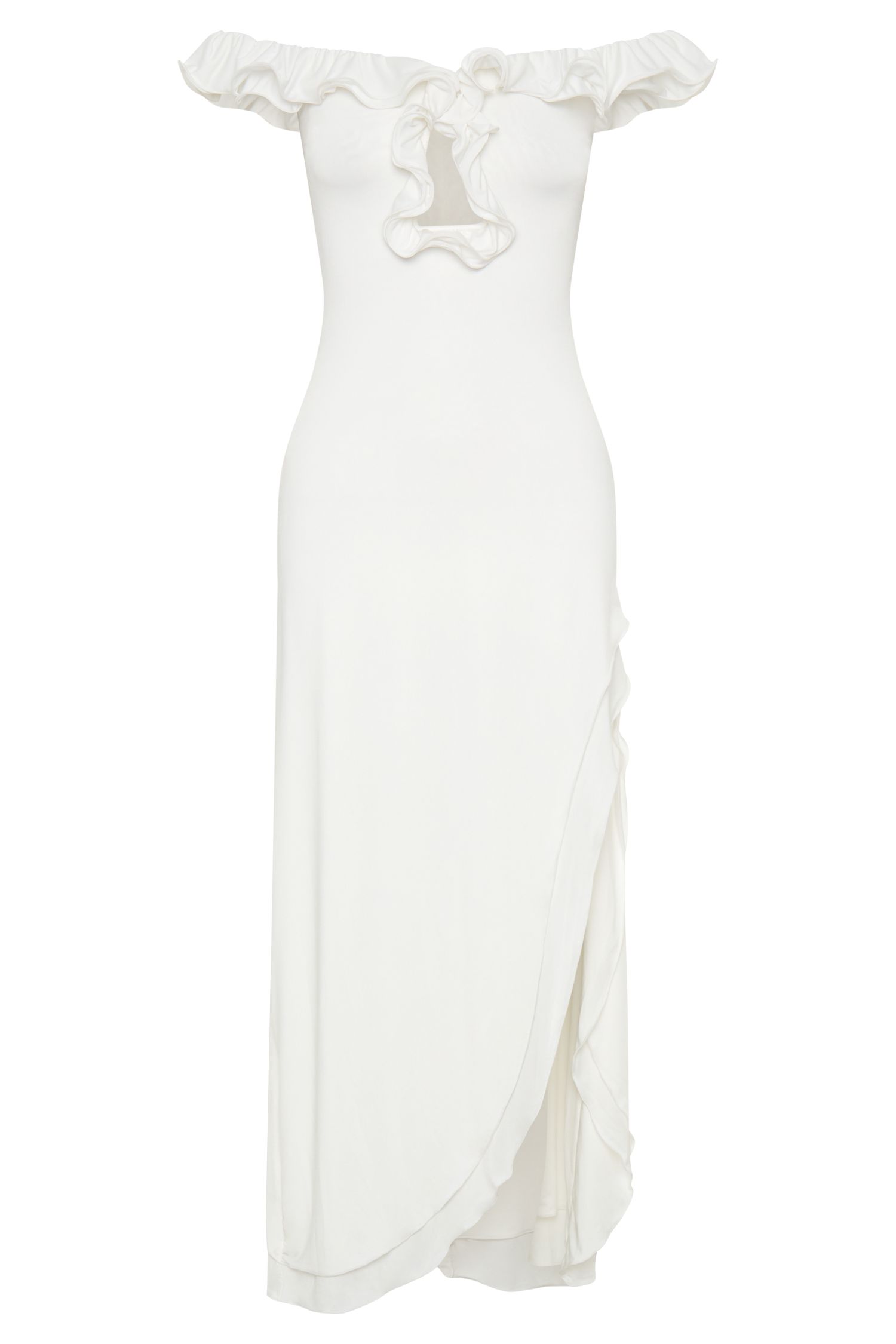 Allegra Off Shoulder Ruffle Midi Dress - Ivory