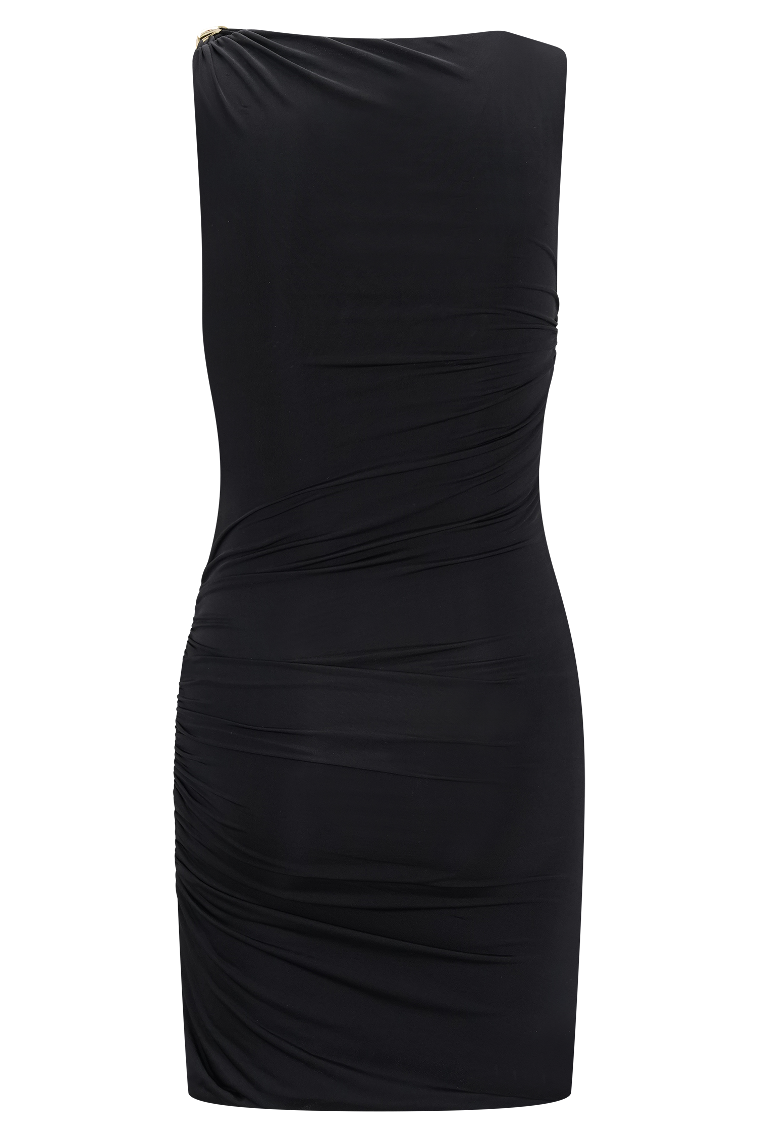 Amia Slinky Sleeveless Mini Dress With Hardware - Black