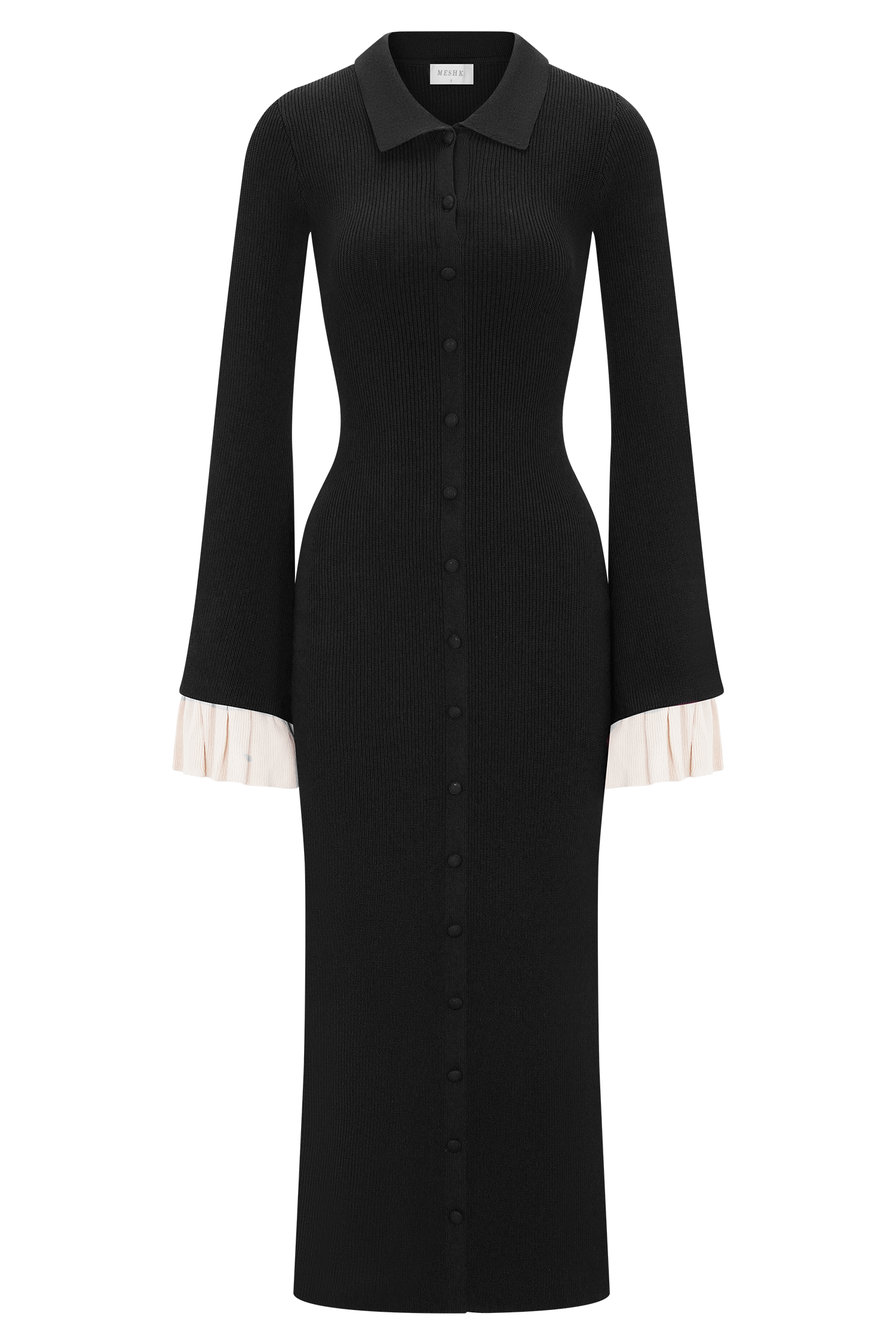 Amirose Ruffle Knit Midi Dress - Black