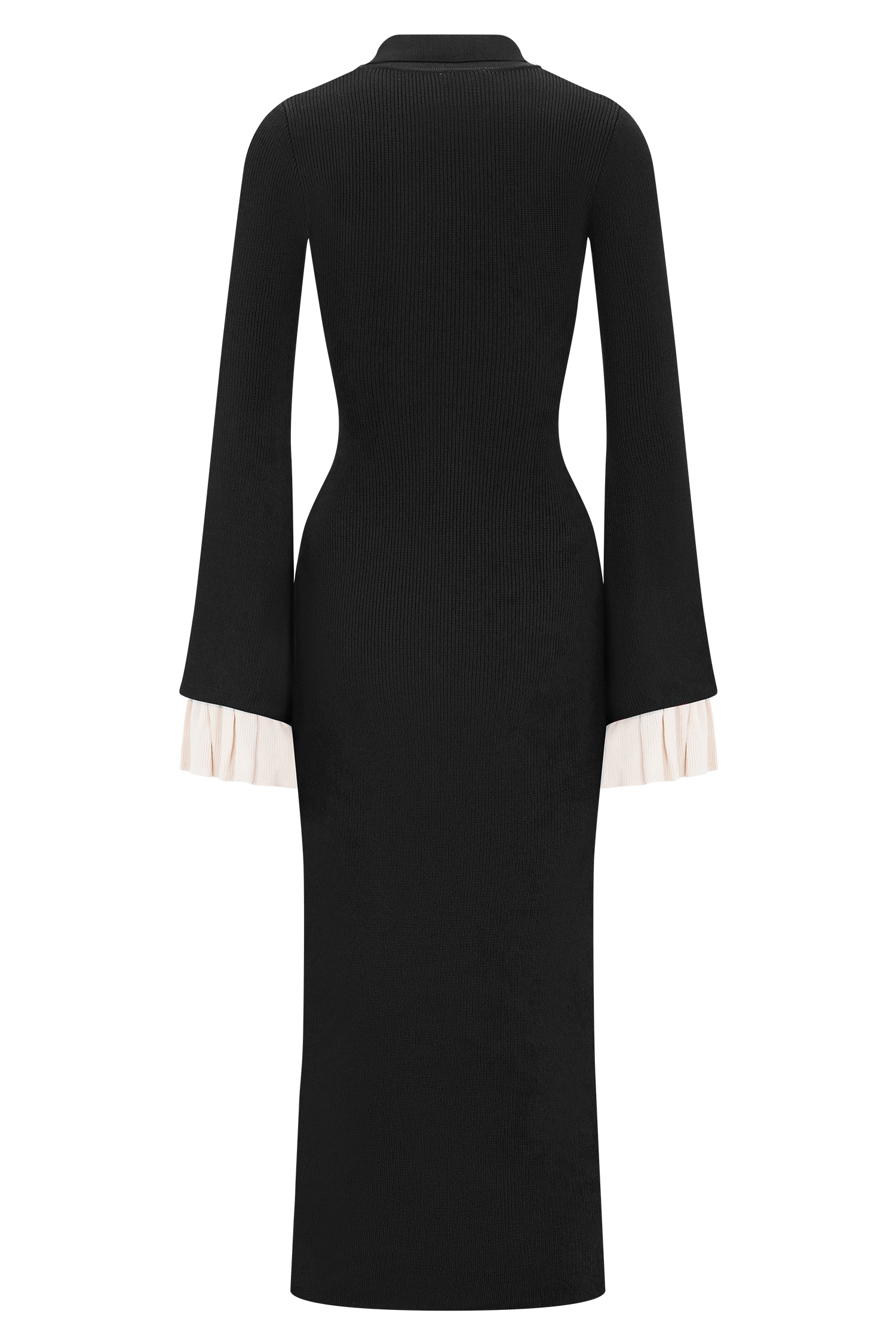 Amirose Ruffle Knit Midi Dress - Black