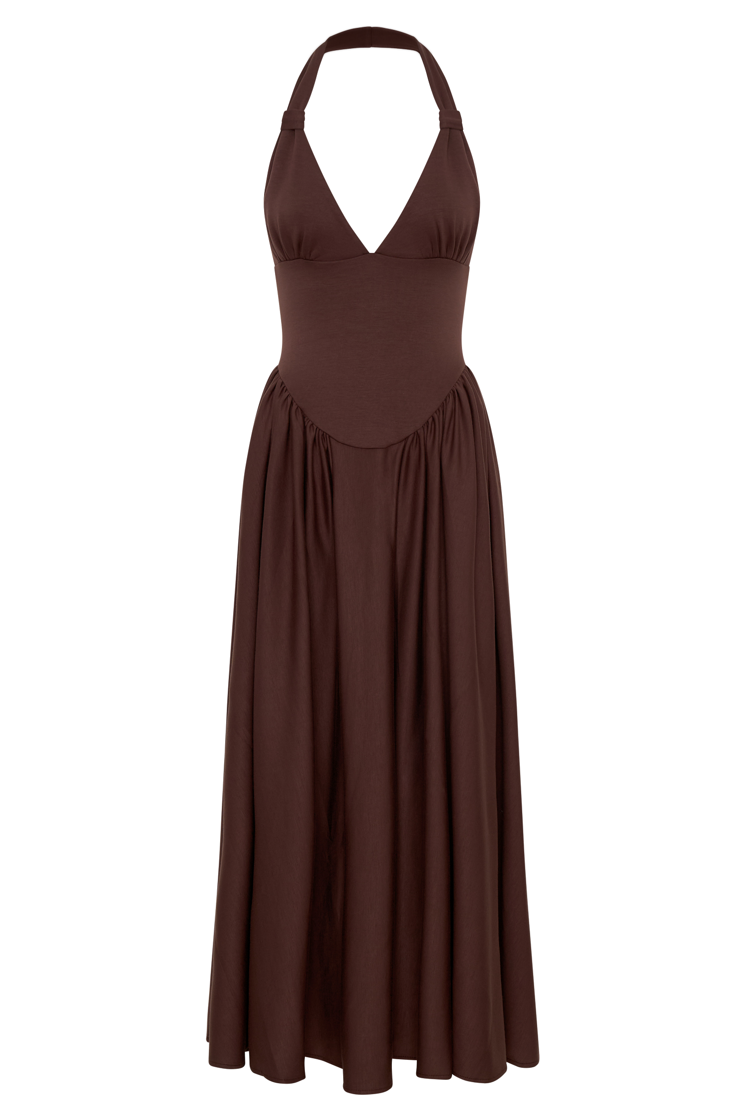 Angelina Scuba Halter Midi Dress - Chocolate
