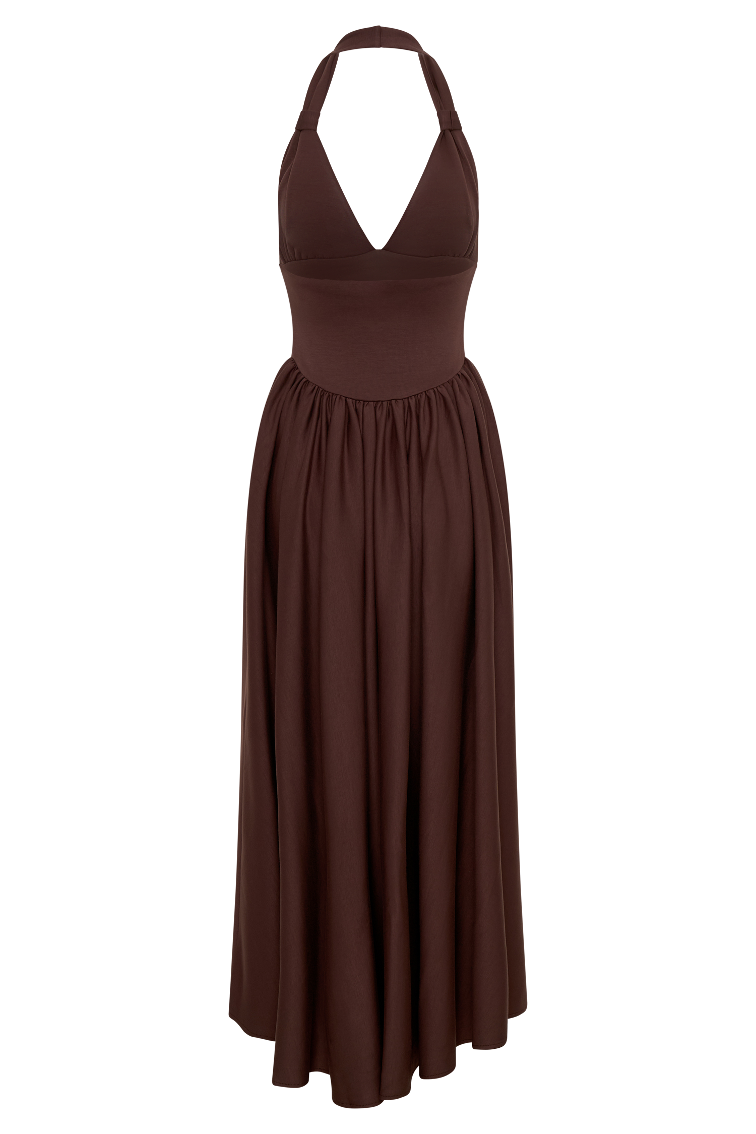 Angelina Scuba Halter Midi Dress - Chocolate