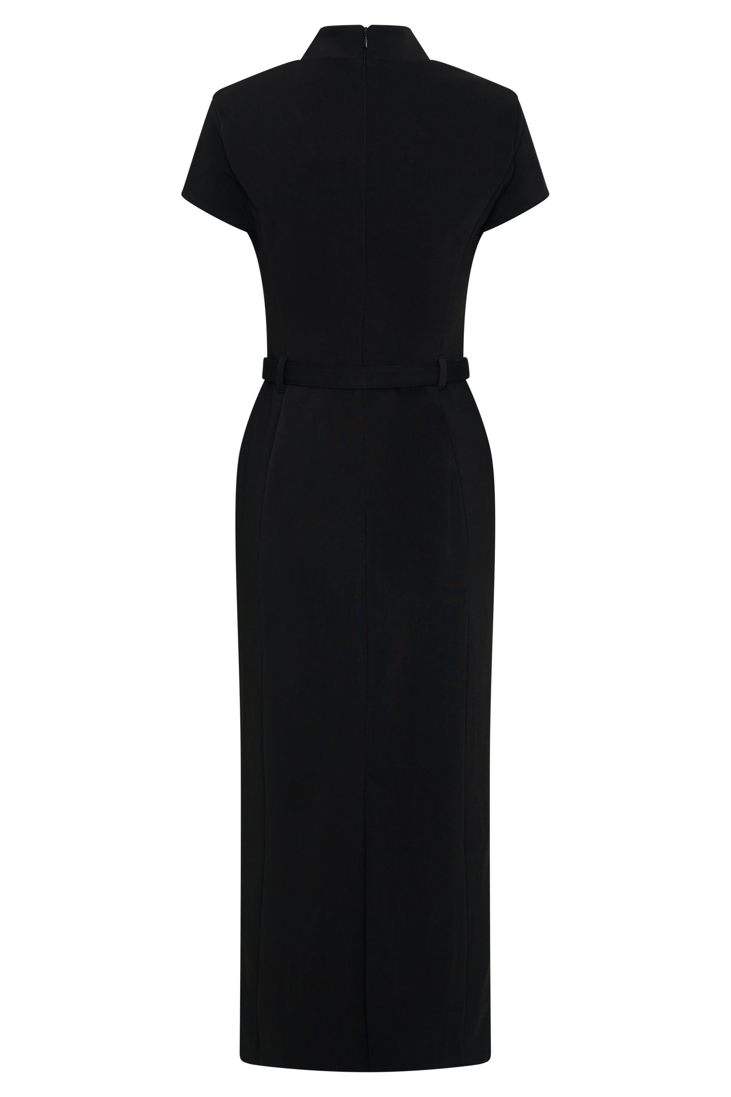 Arwyn Short Sleeve Crepe Midi Dress - Black