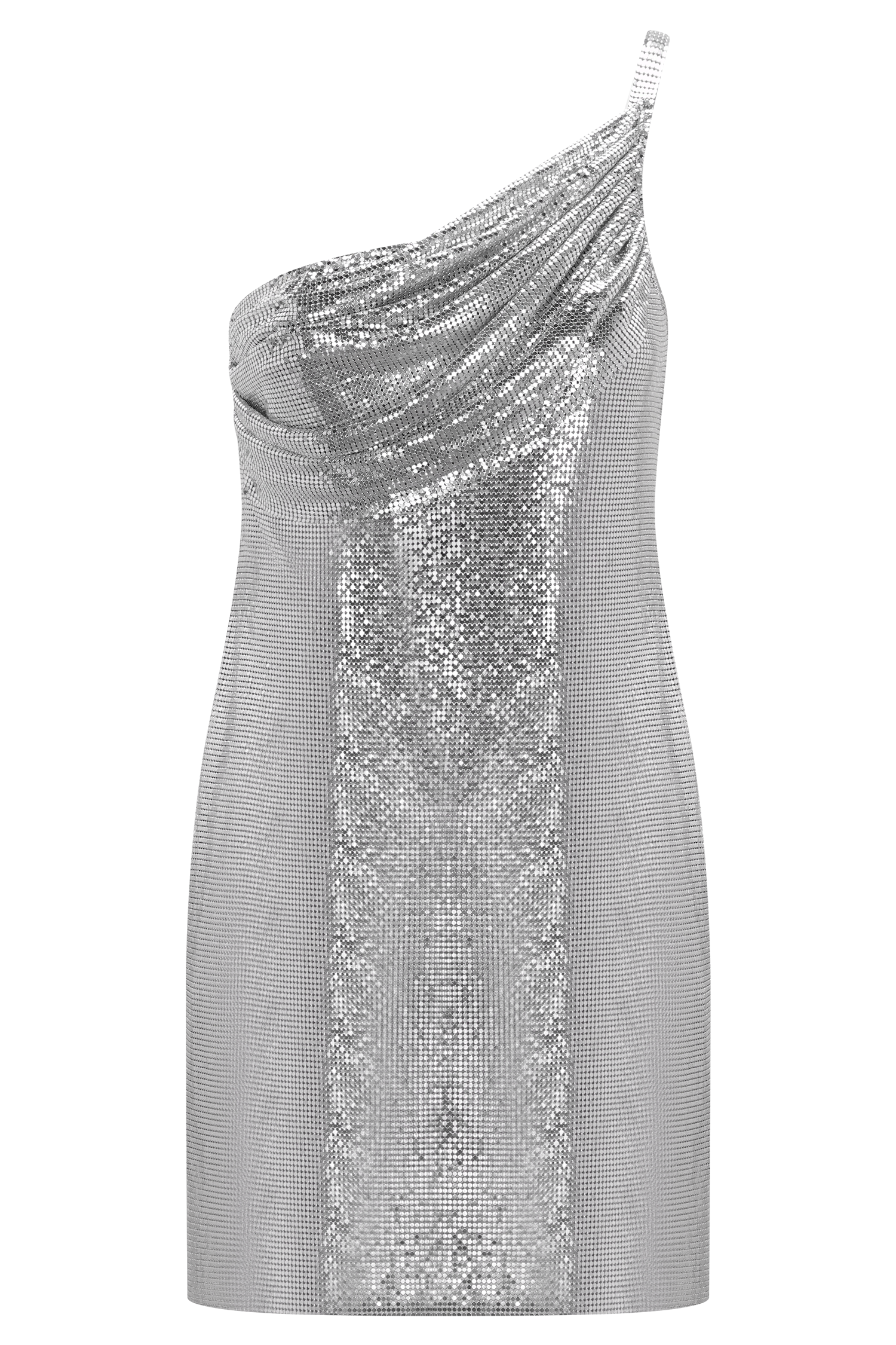 Lyle One Shoulder Glow Mesh Mini Dress - Silver