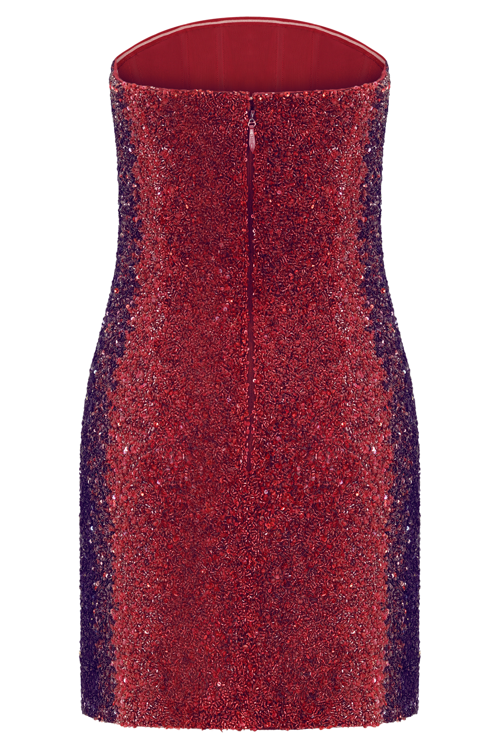 Zander Hand Beaded Strapless Mini Dress - Red Ombre
