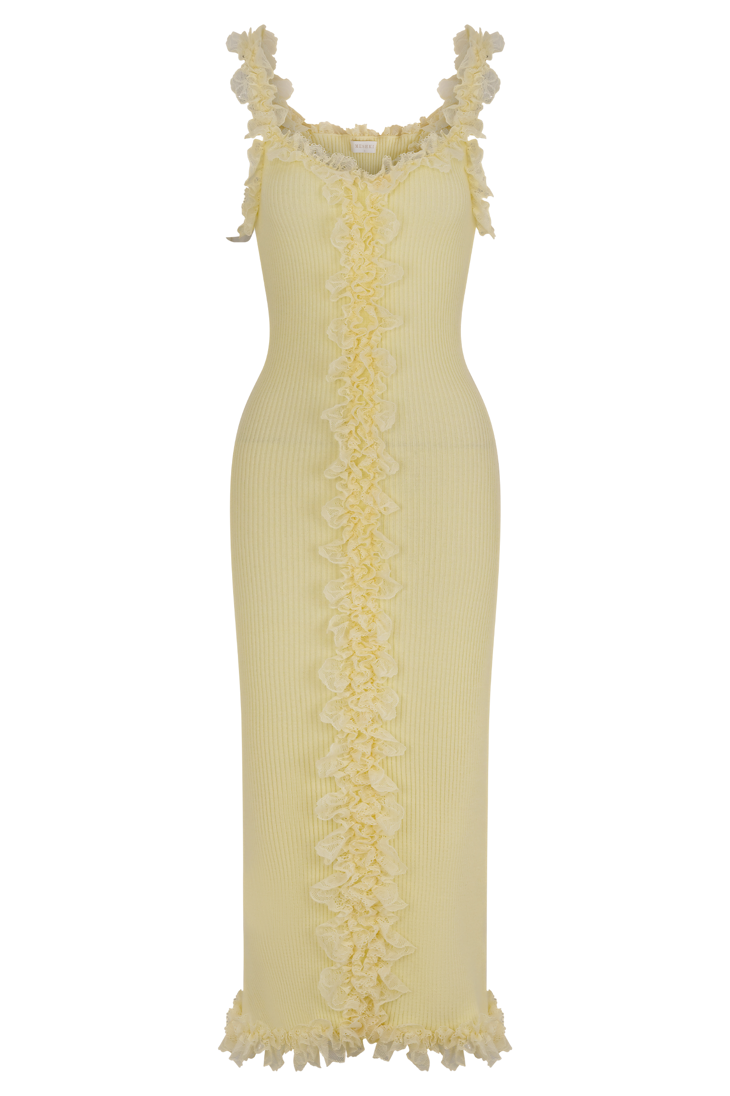 Shay Lace Ruffle Knit Midi Dress - Lemon